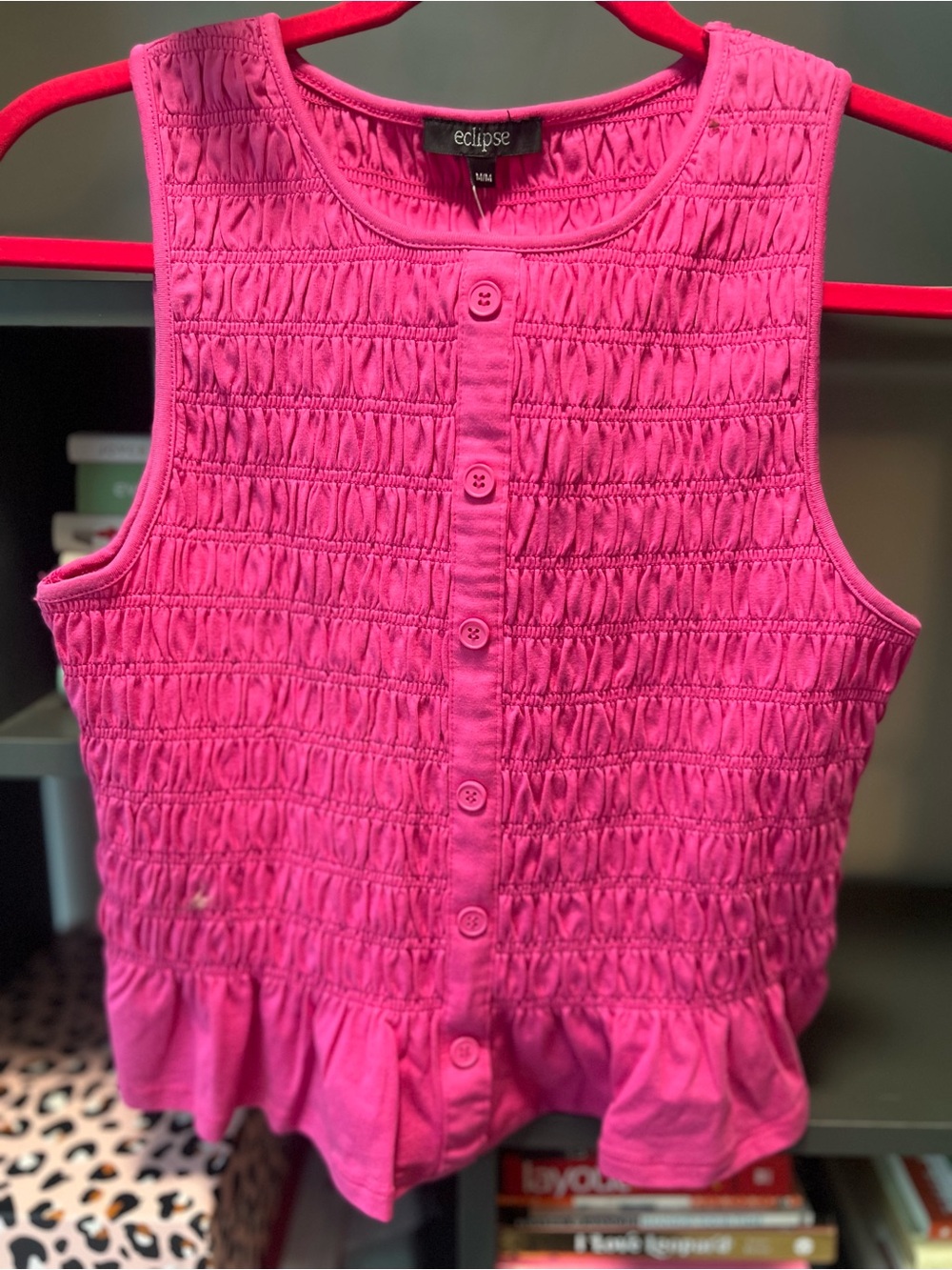 NWT Eclipse Fuchsia Smocked Ruffle Hem Tank Top - Picture 2 of 6